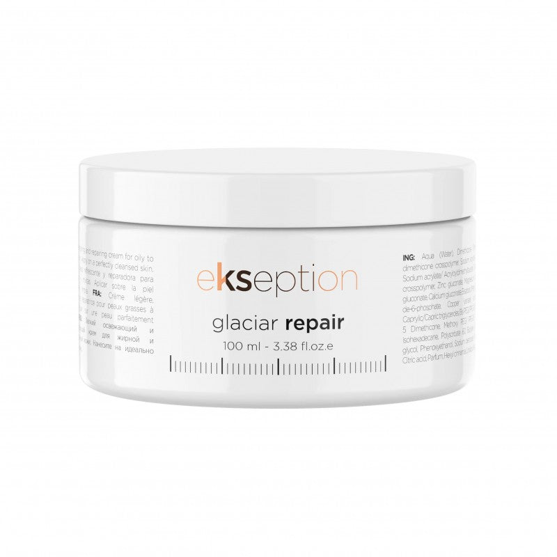 Glaciar Repair Cream in a container, ideal for soothing and cooling post-peel skin care.