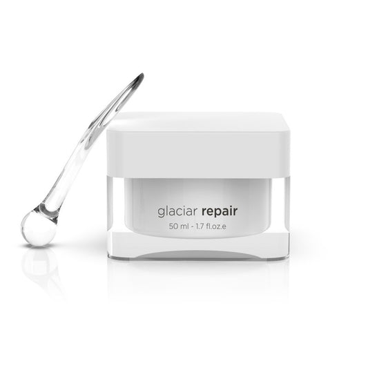 Glaciar Repair Cream in a container, ideal for soothing and cooling post-peel skin care.