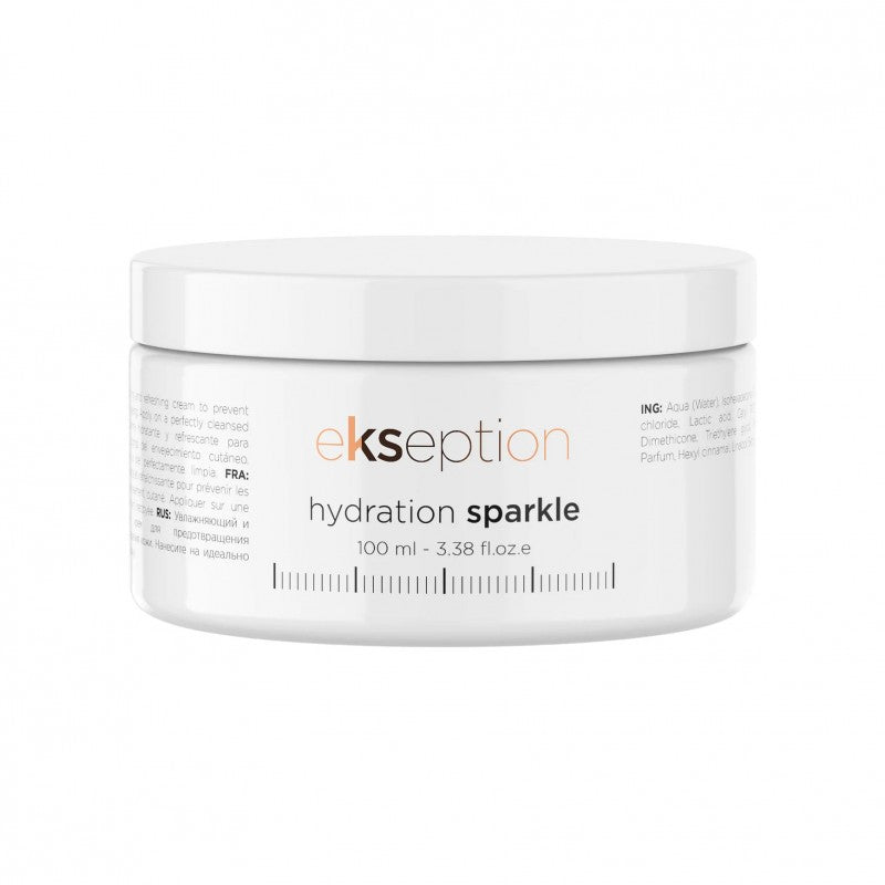 Hydration Sparkle moisturizer in a container, ideal for oily and combination skin types.