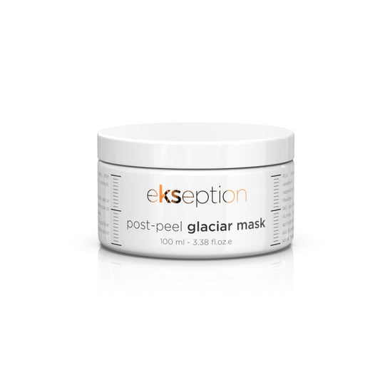 Post Peel Glaciar Mask container, showing the cooling glacier texture ideal for oily skin.