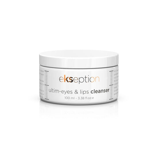 ULTIM EYES & LIPS CLEANSER bottle showing the creamy, ice cream-like texture ideal for delicate skin areas.