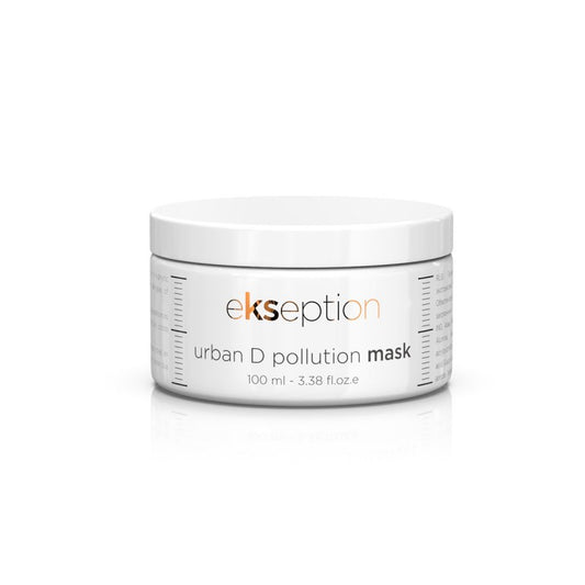 Urban D-Pollution Mask in a container, designed to protect and detox skin from environmental pollutants.