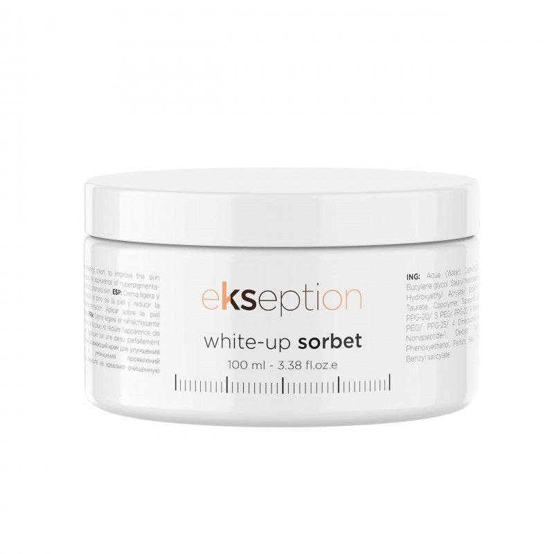 White-Up Sorbet in a container, showcasing its effective formula for brightening skin tone.