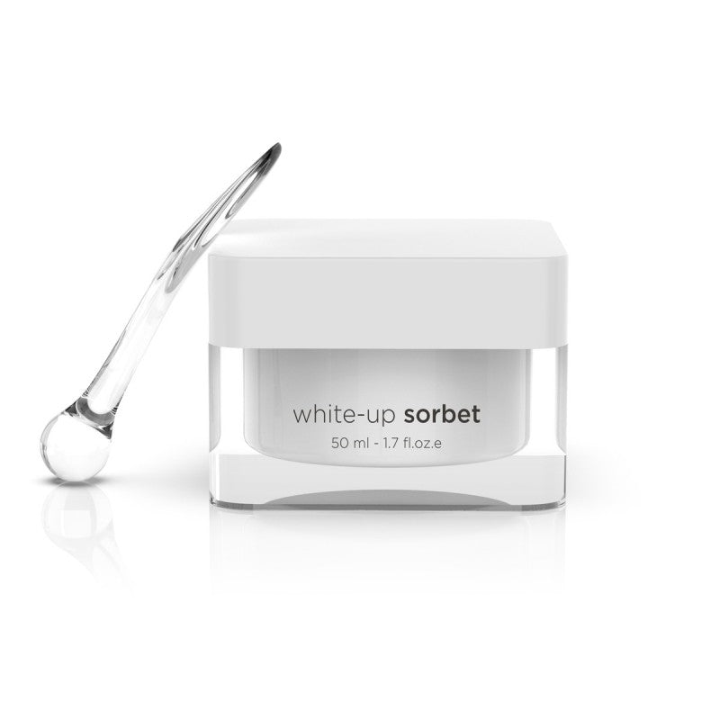 White-Up Sorbet in a container, showcasing its effective formula for brightening skin tone.