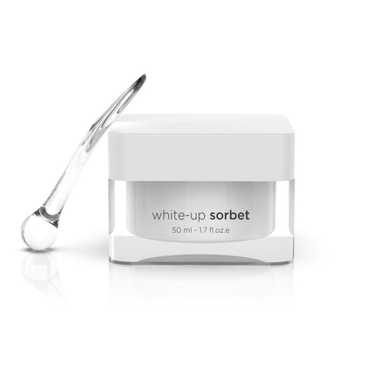 White-Up Sorbet in a container, showcasing its effective formula for brightening skin tone.