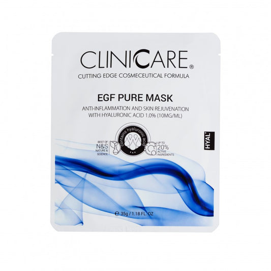 CLINICCARE EGF Pure Mask - Soothe troubled skin with 1% Hyaluronic Acid and Niacinamide.