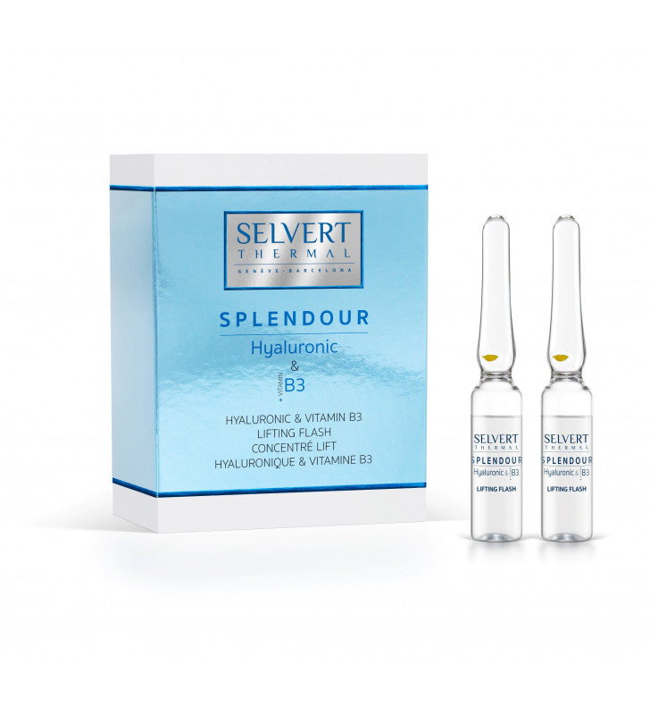 Selvert Splendour Hyaluronic & B3 Lifting Flash Ampoules - Day & Night Beauty Solution for a radiant, tightened skin, enriched with hyaluronic acid for long-lasting makeup.